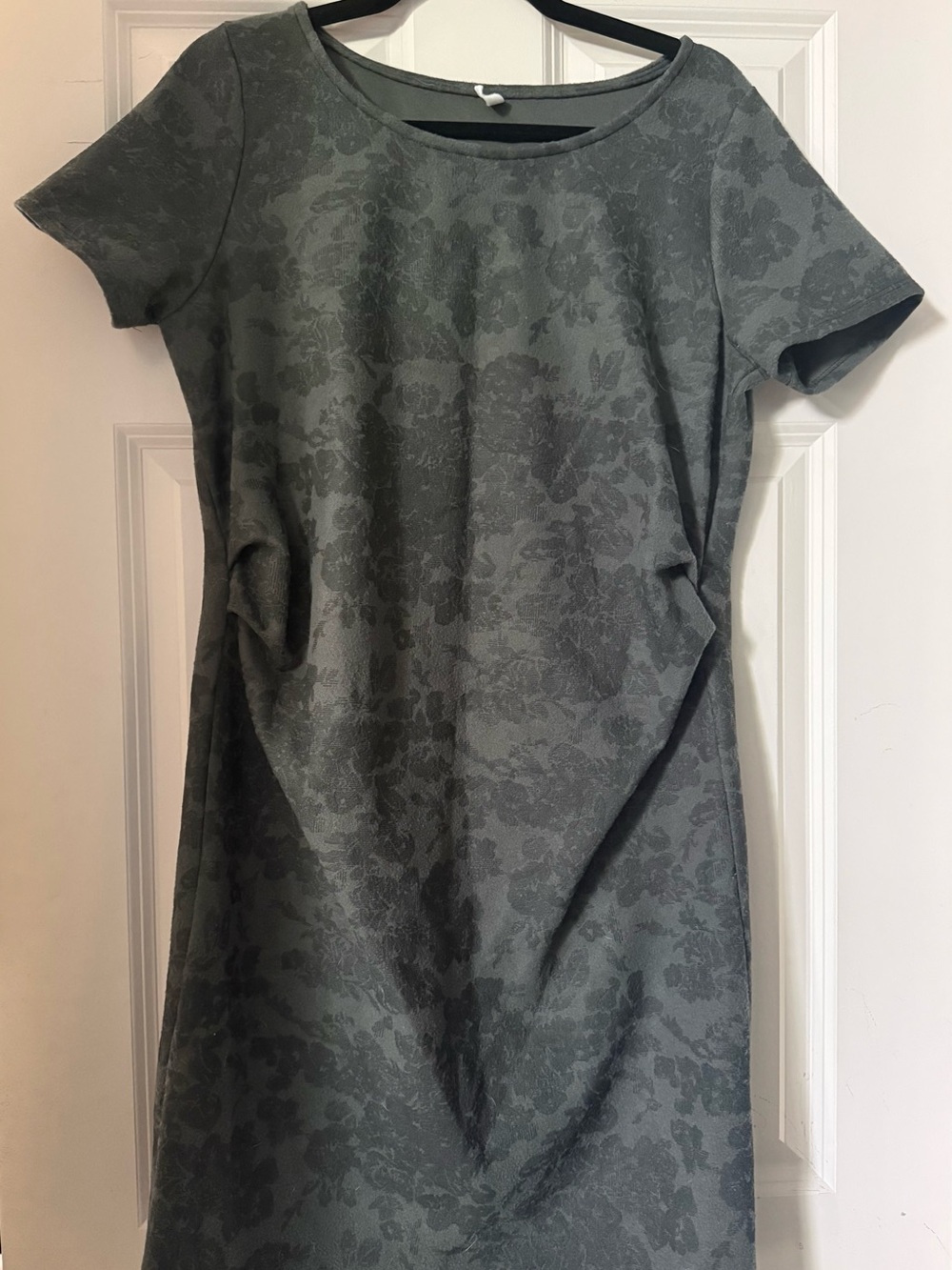 Women's Short Sleeve Olive Green Jacquard Maternity Dress